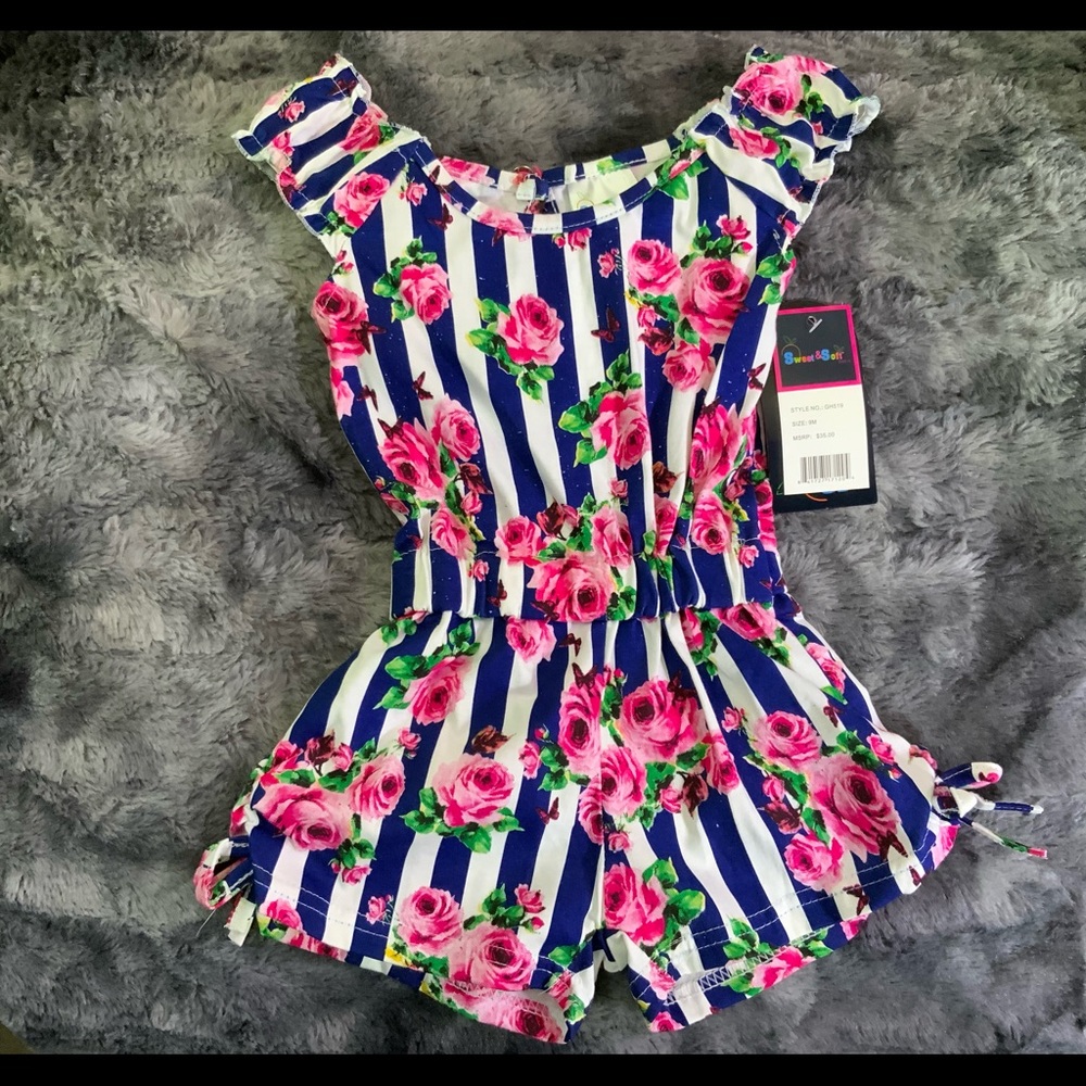 NWT Baby Girl One Piece Flowered Short Jumper sz 9 months